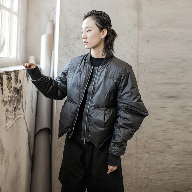 Women Down Coat Asymmetrical Black Short Down Jacket Irregular Vintage Fashion Winter Women Clothes New Fashion - tntwear1
