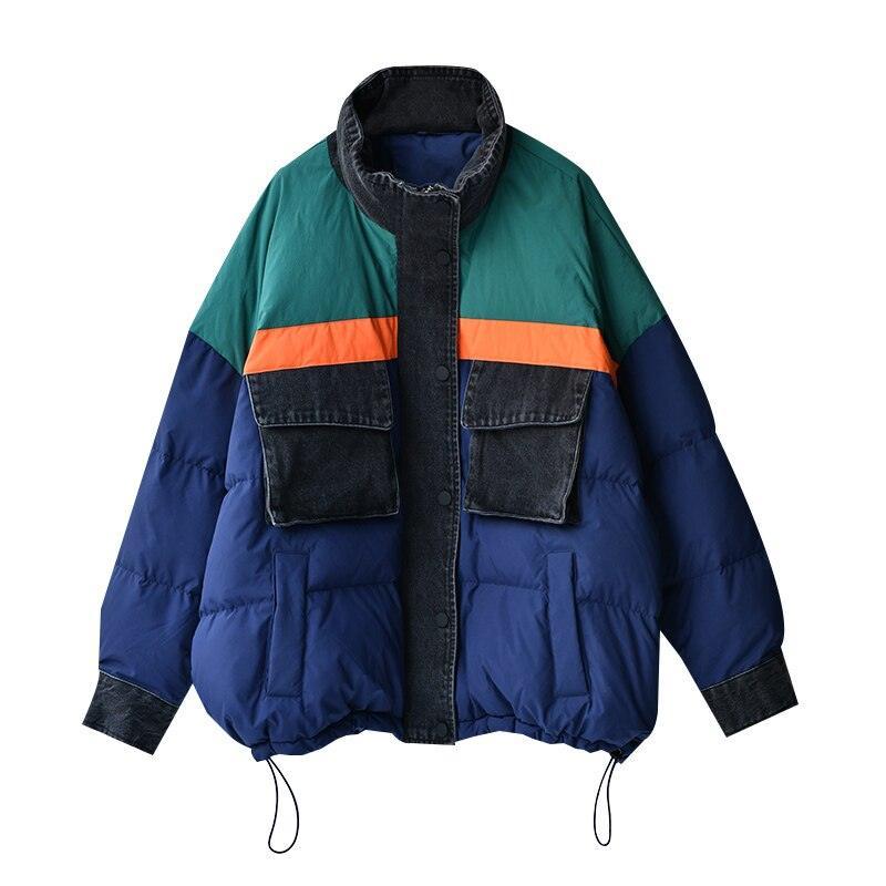 Korean Casual Neutral Stitching Color Cowboy stitching loose Standing Collar White Duck Down Jacket - tntwear1