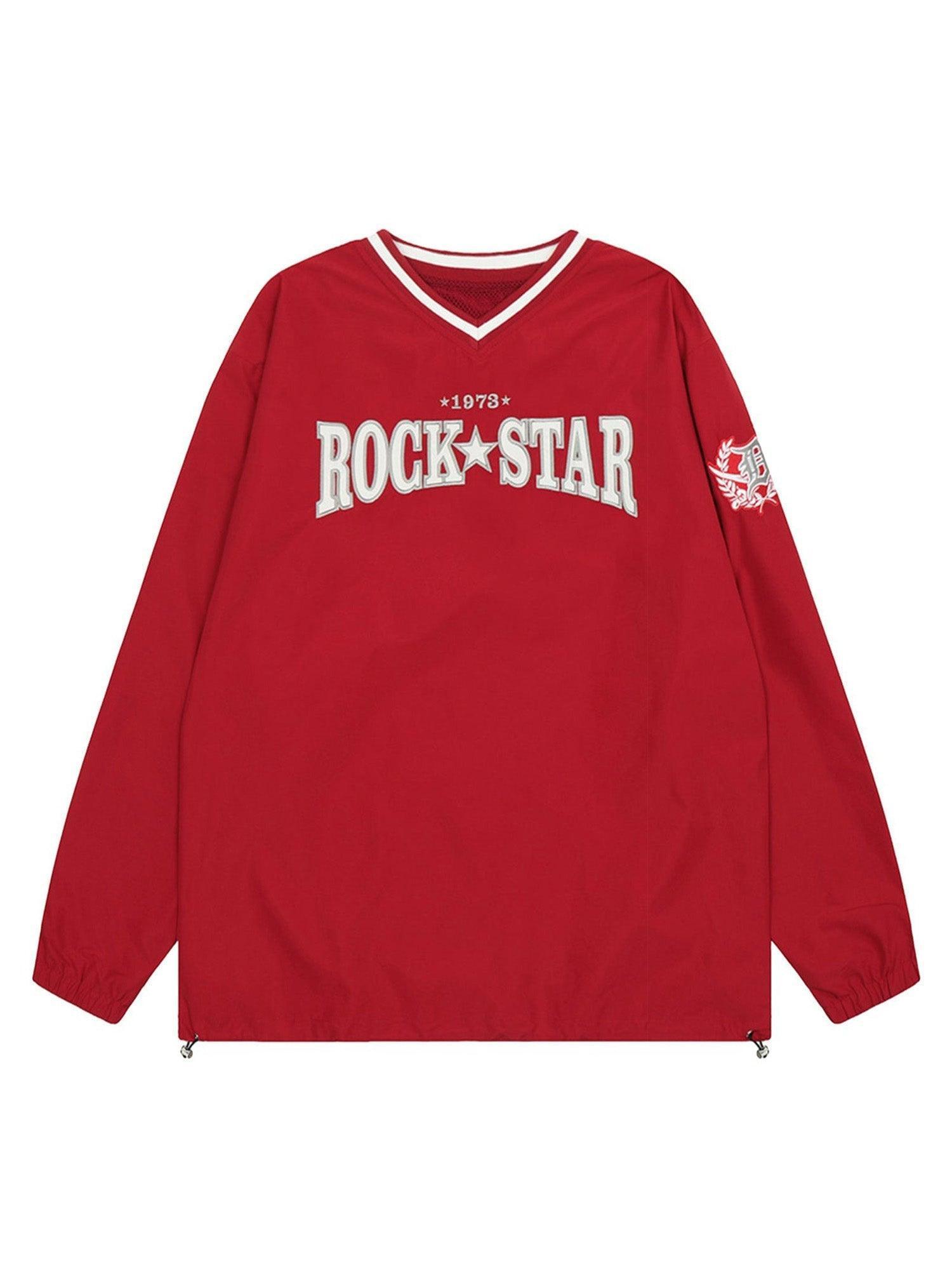 Tntwear Retro Embroidered Monogrammed V-neck Sweatshirt - 2146 - tntwear1