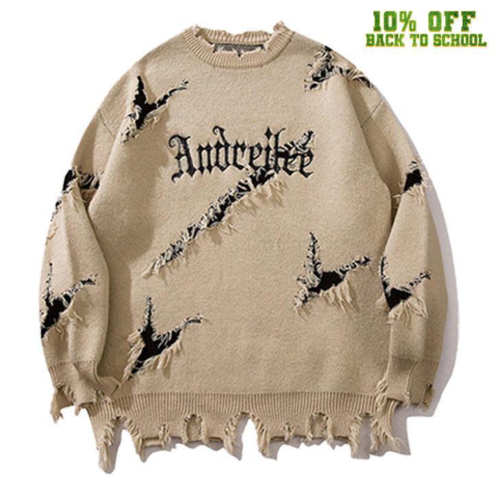 Tntwear® Gothic Punk Knit Sweater Ripped Hem - tntwear1