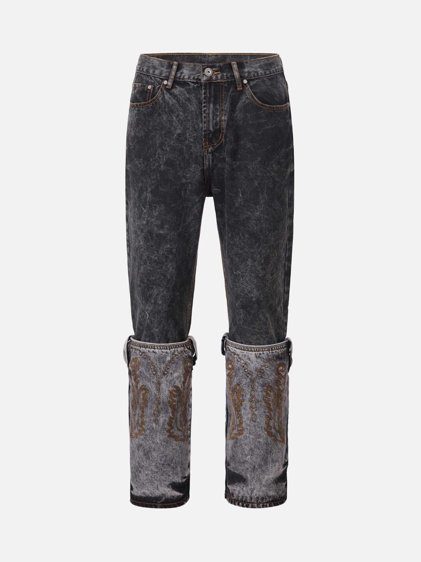 1984 Acid wash Embroidery Stitching Two-tone Jeans - 1744 - tntwear1