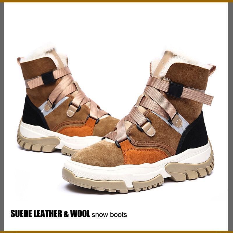 New High Top Multi Color Motorcycle Ankle Sneakers Suede Leather Casual Shoe Platform Wedge Comfortable Luxury Women Winter Boot - tntwear1