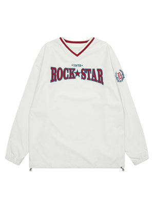 Tntwear Retro Embroidered Monogrammed V-neck Sweatshirt - 2146 - tntwear1