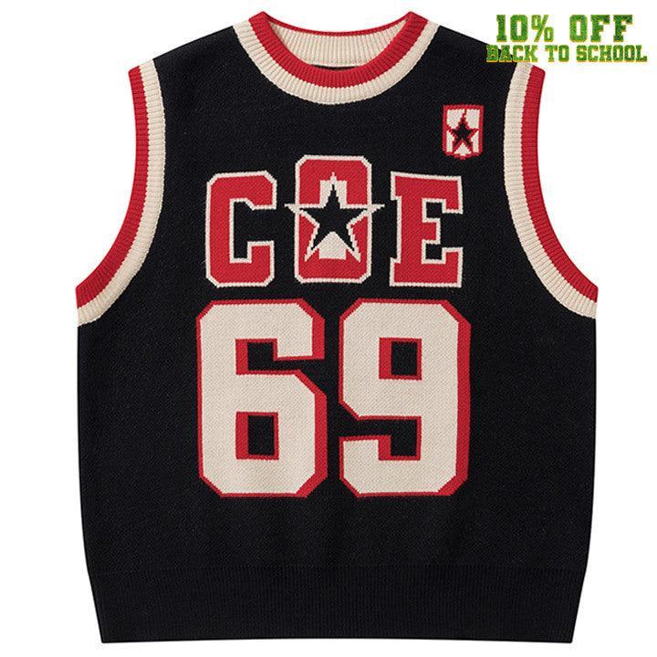 Tntwear® Star Varsity Sweater Vest Number 69 - tntwear1