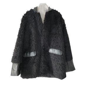 Korean Designed Black Imitation Fur Thick Coat - tntwear1