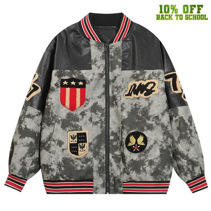 Tntwear® PU Leather Camo Patchwork Bomber Jacket - tntwear1