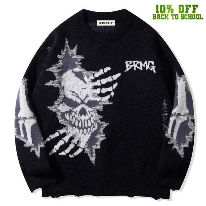 Tntwear® Dark Gothic Sweater Skull and Bone - tntwear1