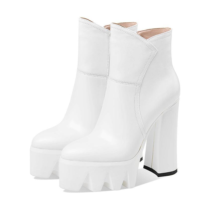 Women's Short Boots High Heels Leather Thick Heel Platform Platform Boots Autumn and Winter New Boots - tntwear1