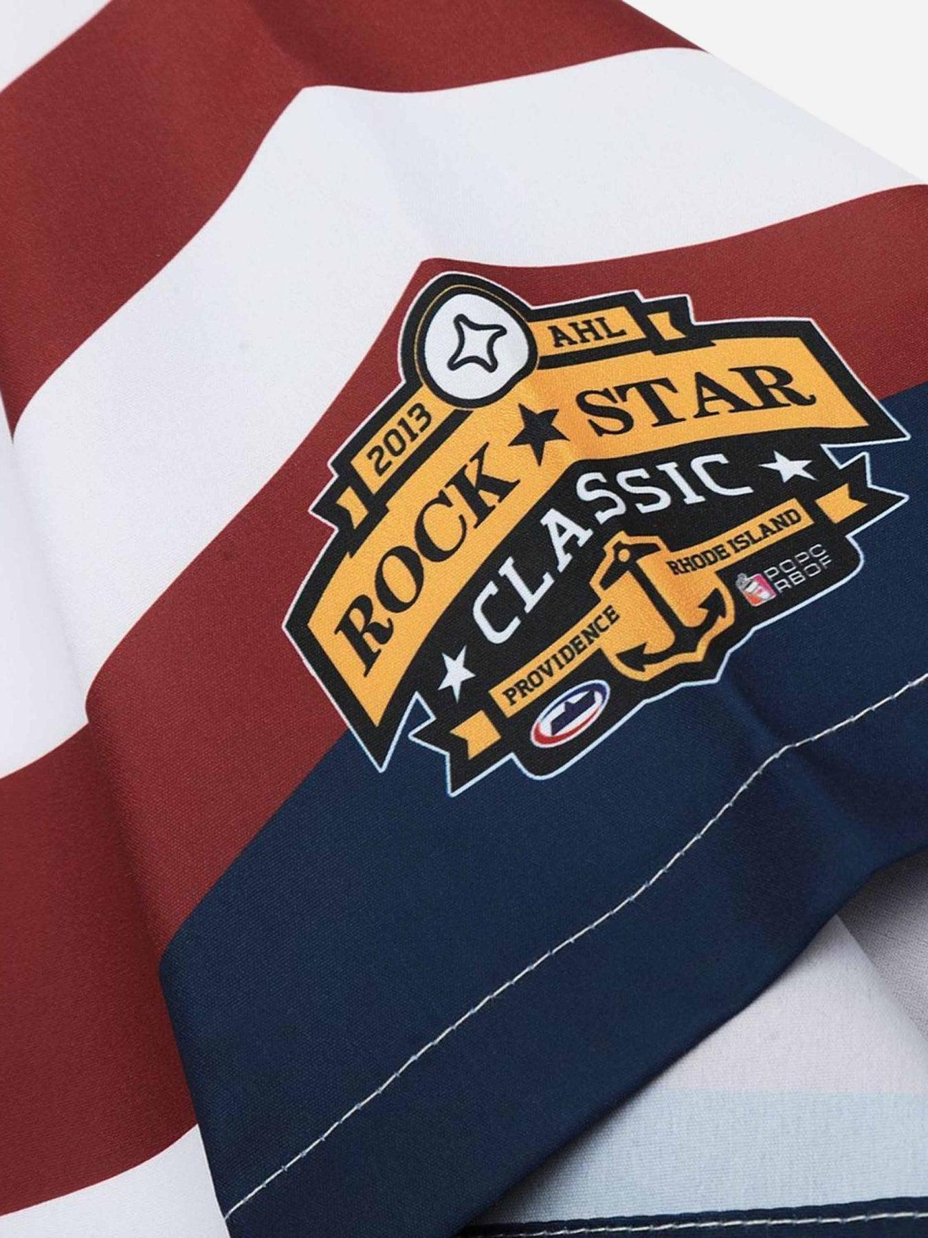 Sneakerland American Style Color Block Print Lapel Shirt - tntwear1