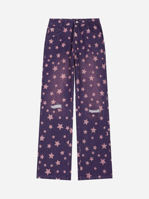 Sneakerland American Washed Star Ripped Straight Jeans - tntwear1