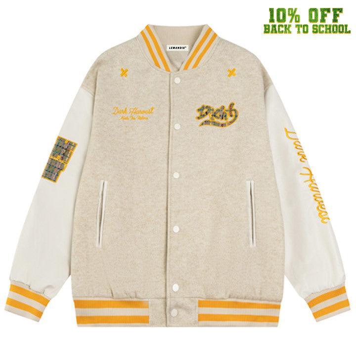Tntwear® Faux Wool Varsity Jacket Check Patch - tntwear1
