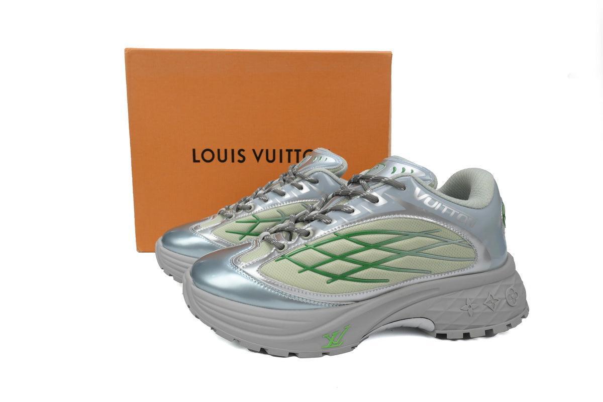 Custom LV Discovery Lace Up White Silver Green - tntwear1