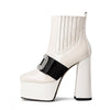 Autumn And Winter Leather Women's Shoes Wedding Shoes Stage Square Toe Thick Heels High Heels Sexy Large Size Leather Short Boots - tntwear1