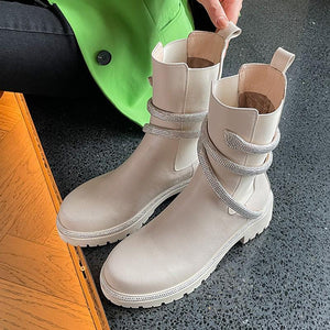 Inner Martin Boots Women's Thick Soled Spring And Autumn Chimney Chelsea Short Boots Black British Style Single Boots - tntwear1