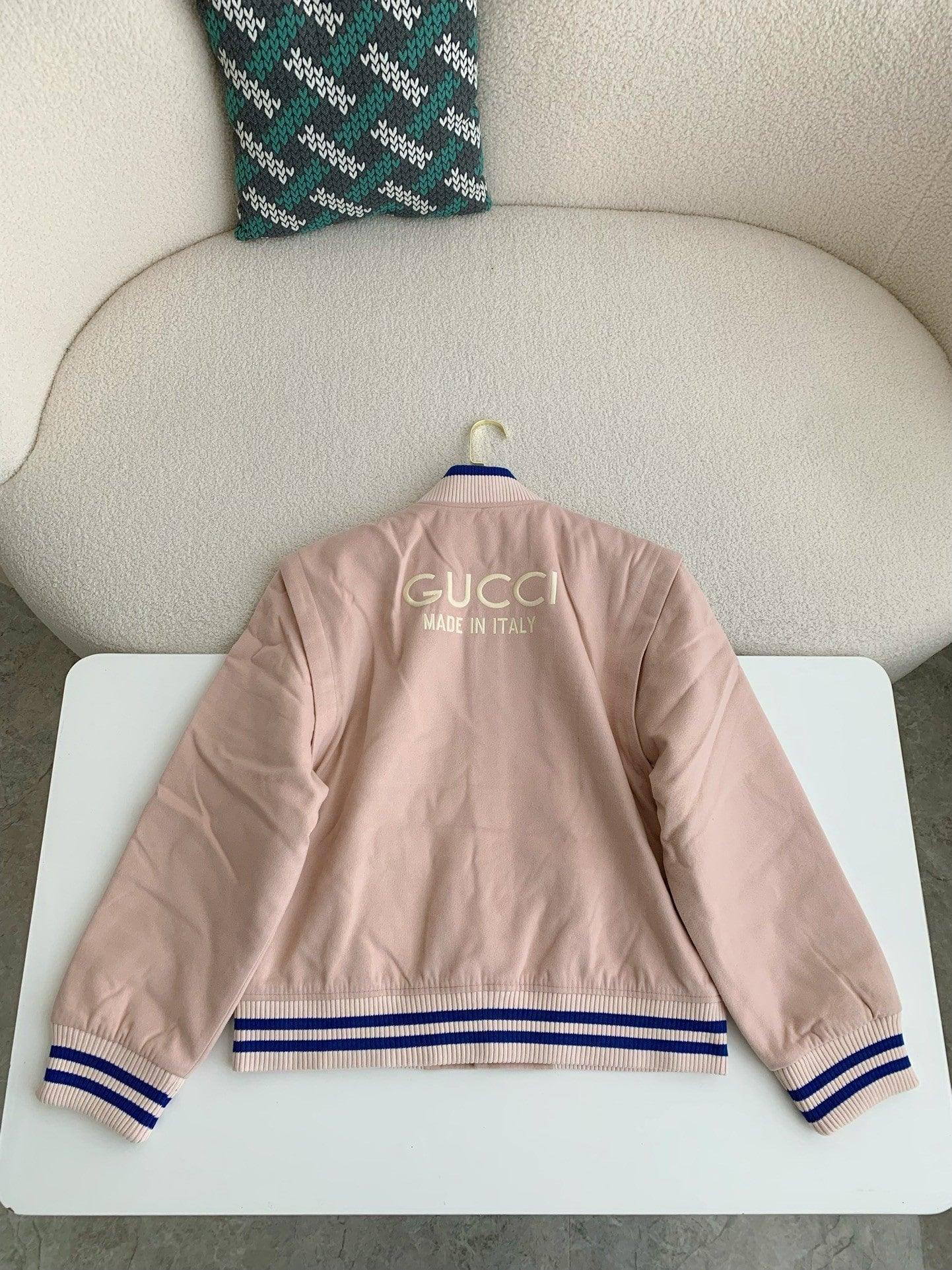 Gucci logo-embroidered Pink Wool Bomber Jacket