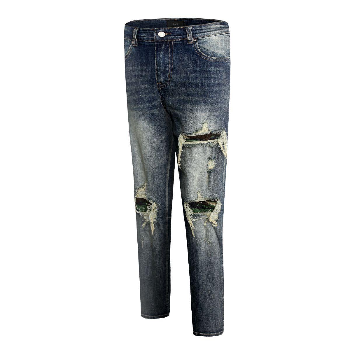 Distressed Dirty Washed Denim w/ Camo Patch Details - tntwear1