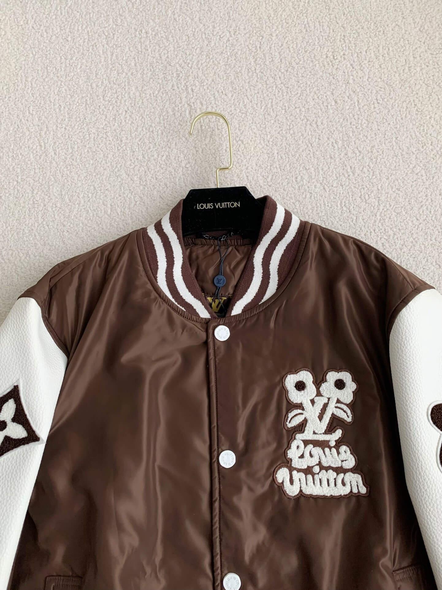 LV Embroidered Brown Varsity Jacket - tntwear1
