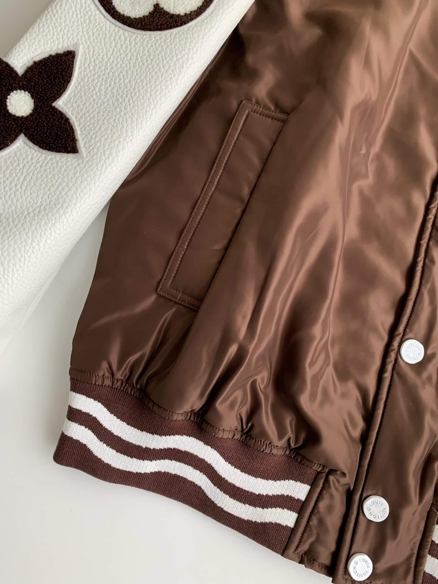 LV Embroidered Brown Varsity Jacket - tntwear1