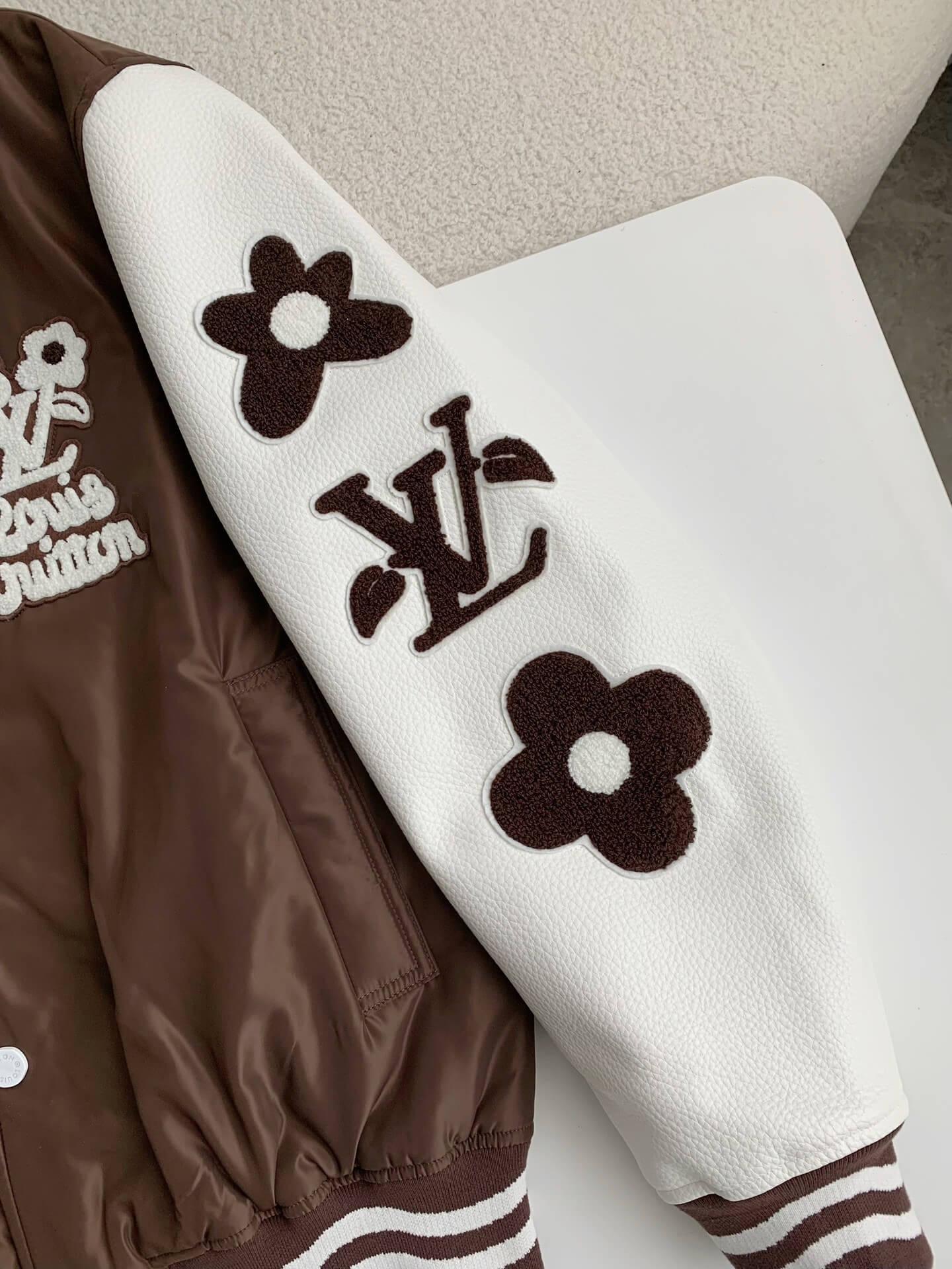 LV Embroidered Brown Varsity Jacket - tntwear1