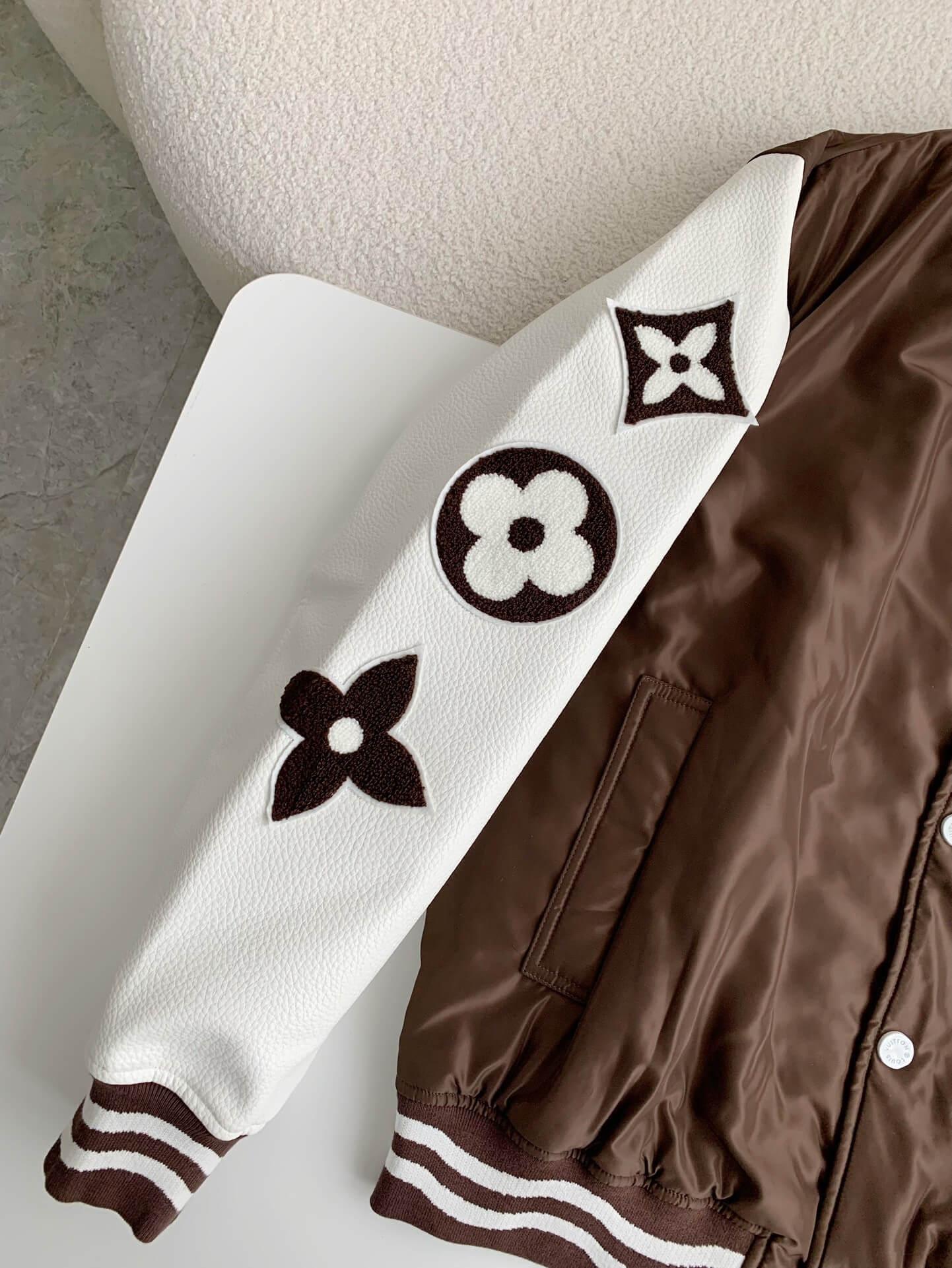 LV Embroidered Brown Varsity Jacket - tntwear1
