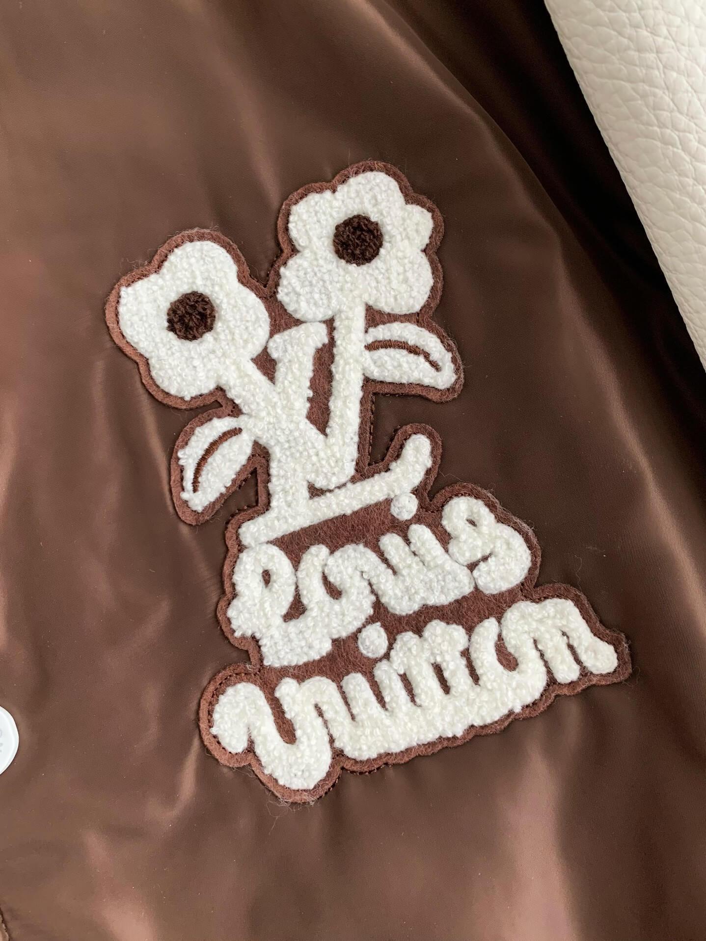 LV Embroidered Brown Varsity Jacket - tntwear1