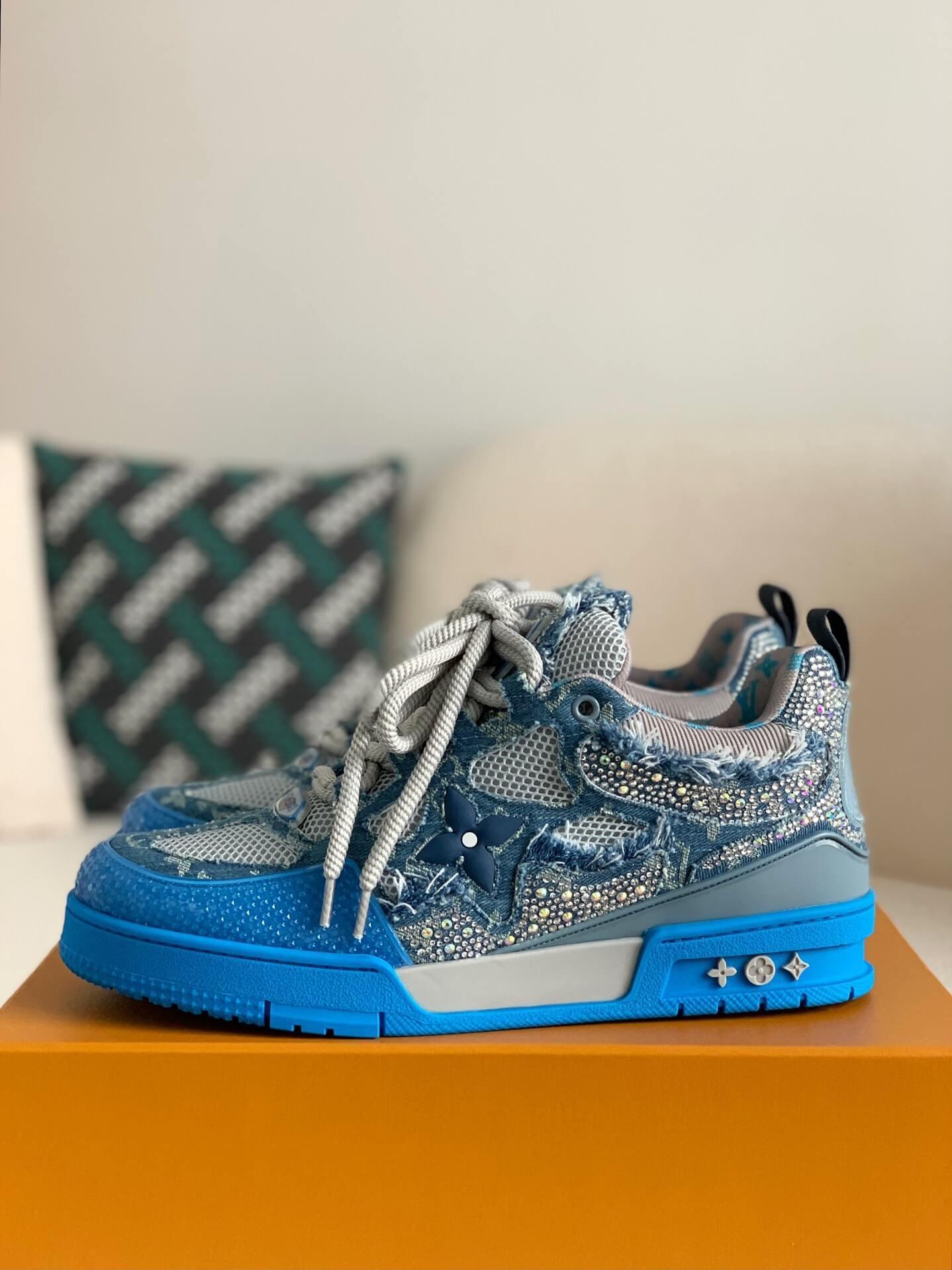 LV Skate Trainer Swarovski Crystals Blue Sneakers - tntwear1