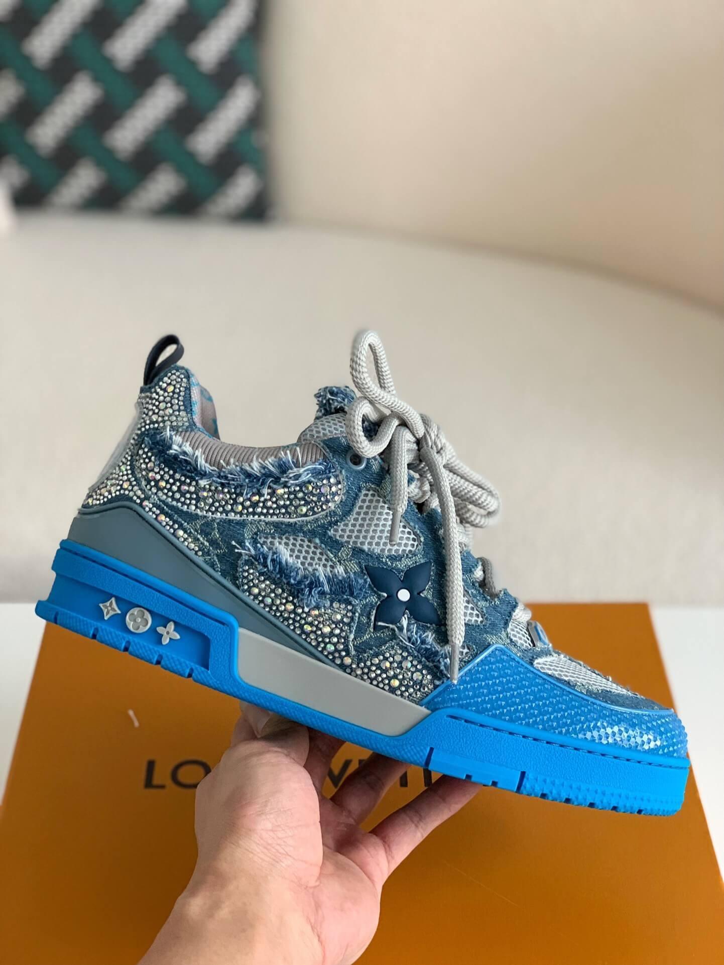 LV Skate Trainer Swarovski Crystals Blue Sneakers - tntwear1