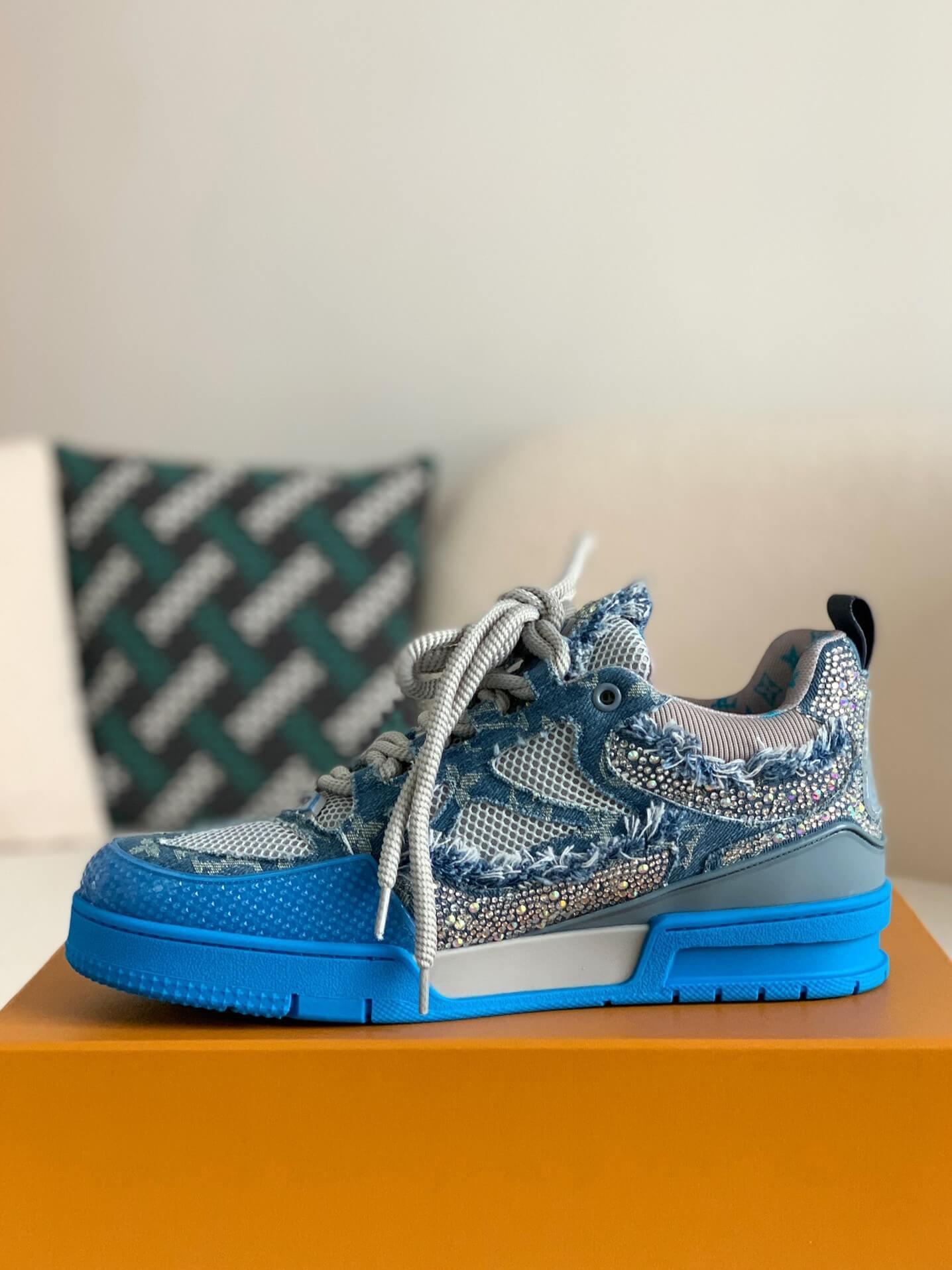LV Skate Trainer Swarovski Crystals Blue Sneakers - tntwear1