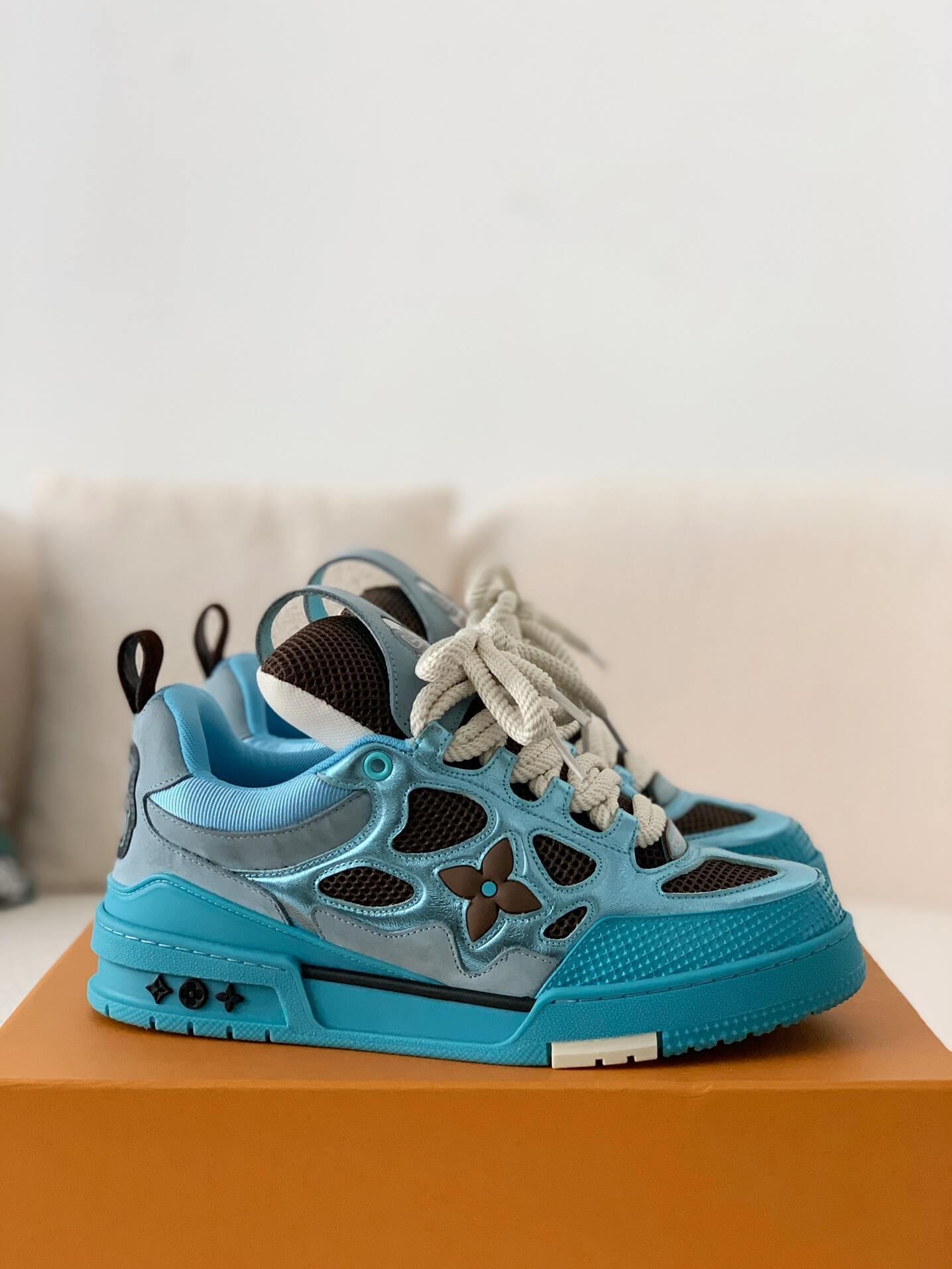 Louis Vuitton Skate Trainer Blue Brown Sneakers - tntwear1
