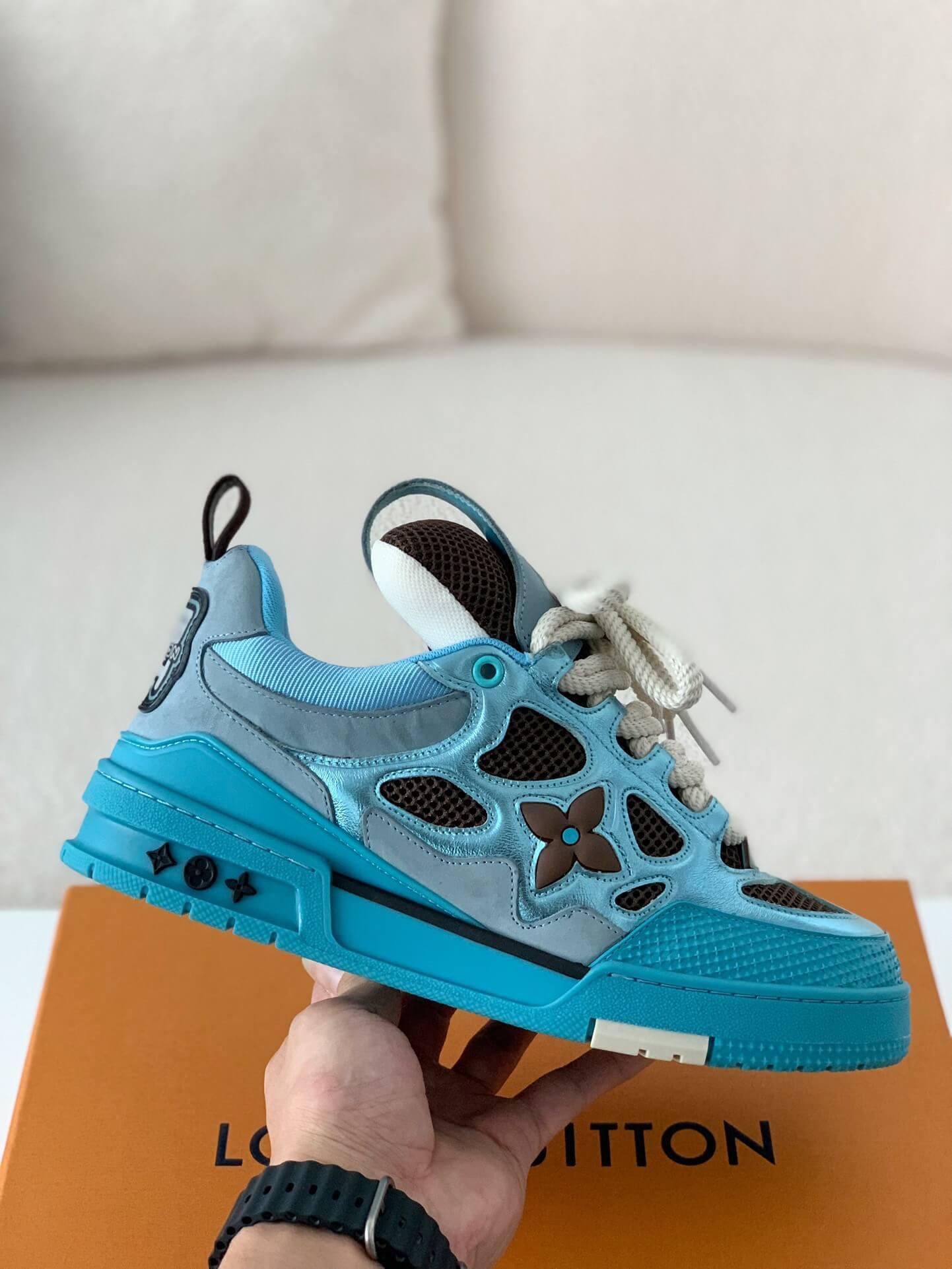 Louis Vuitton Skate Trainer Blue Brown Sneakers - tntwear1