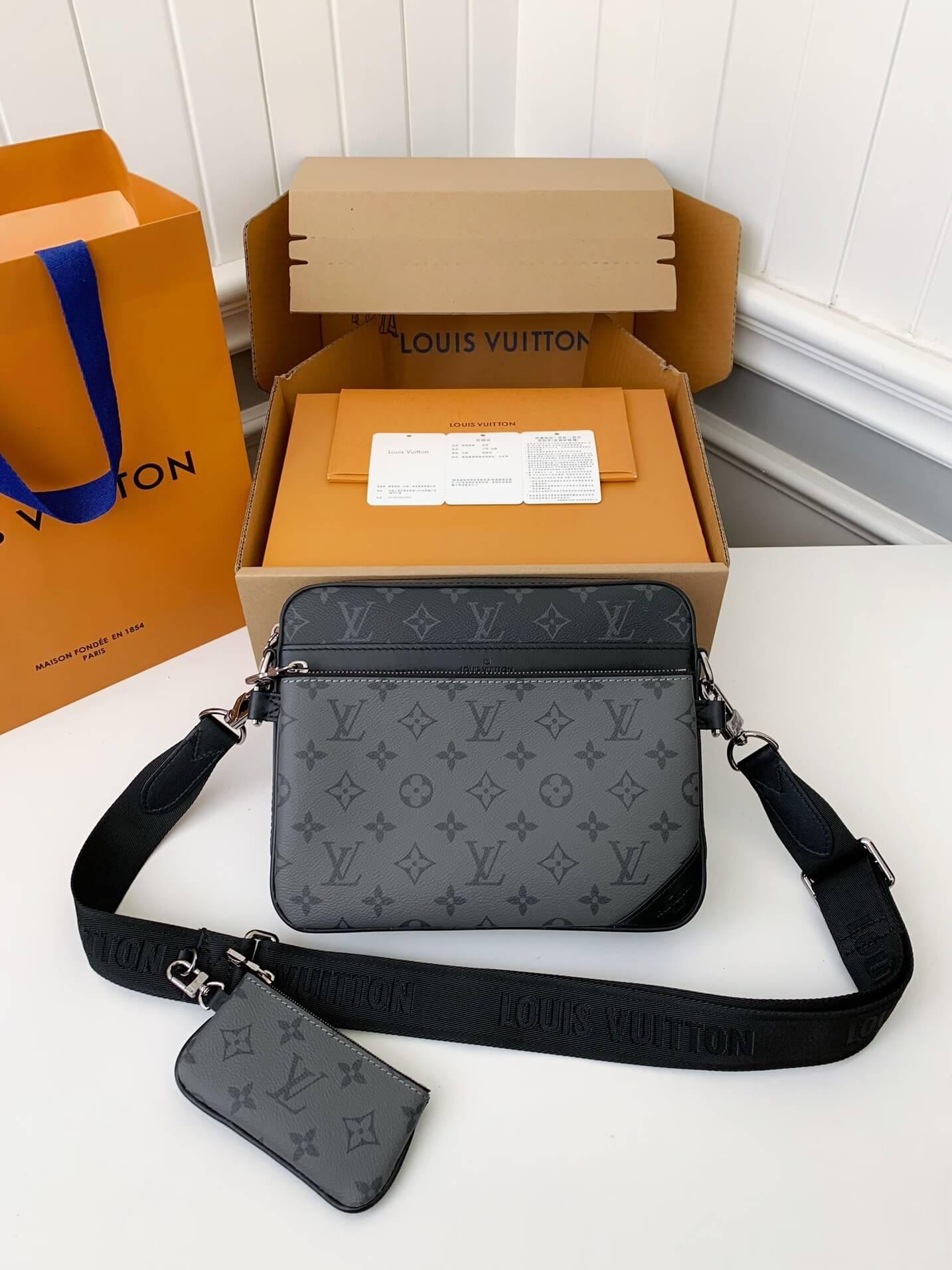 Louis Vuitton Trio Messenger "Black Leather Trim" - tntwear1