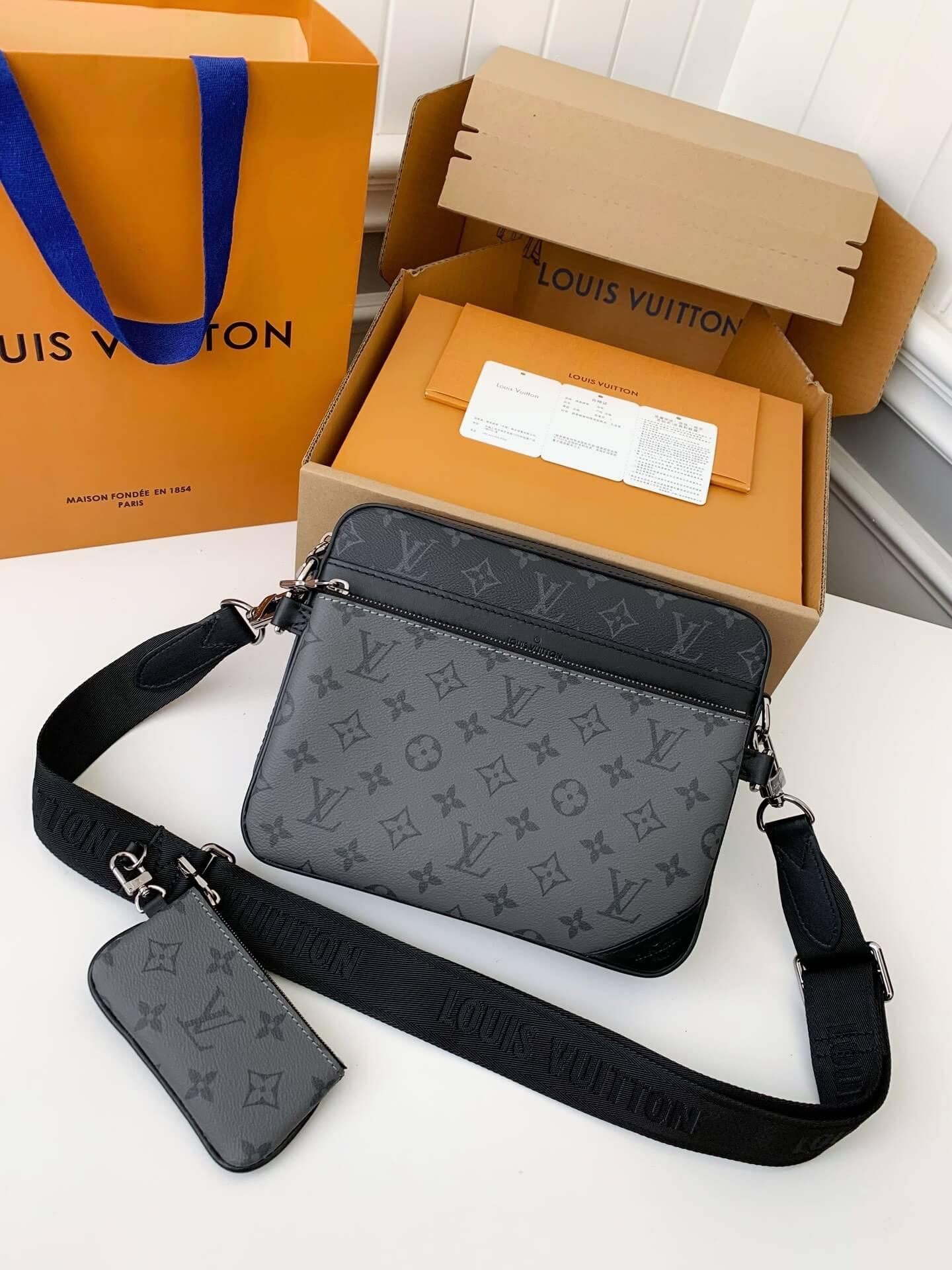 Louis Vuitton Trio Messenger "Black Leather Trim" - tntwear1