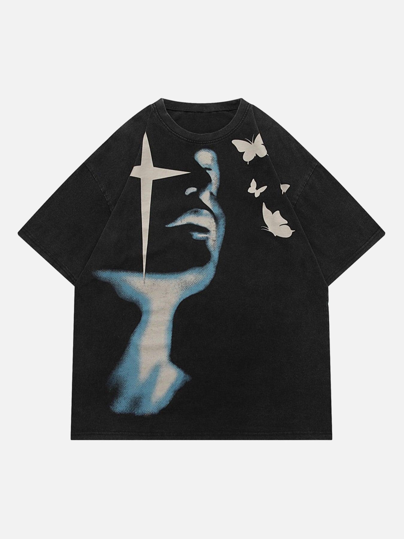 Tntwear® - Abstract Portrait Print T-shirt - 1619 - tntwear1