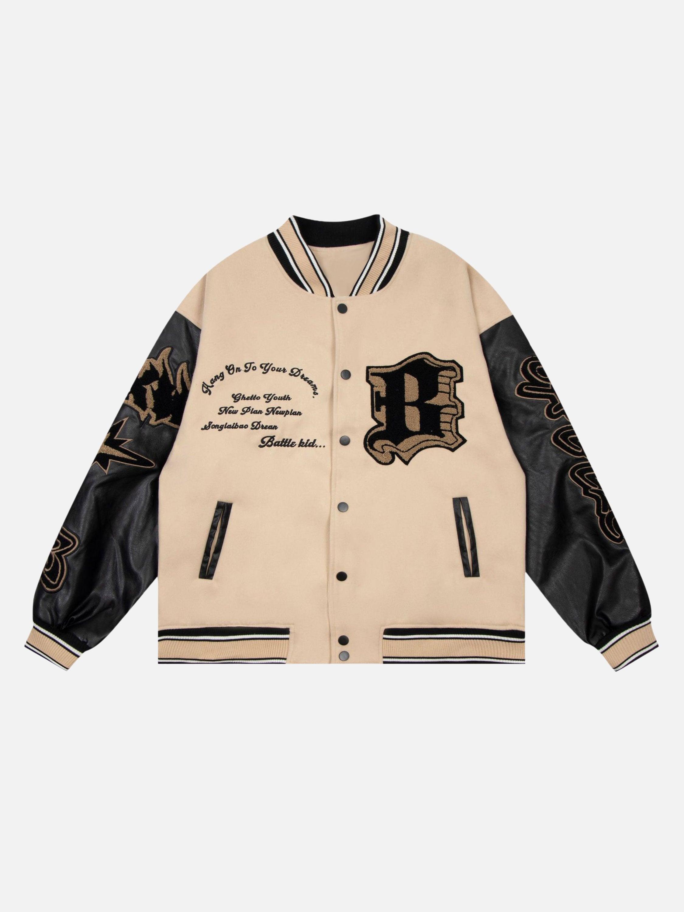 Tntwear® - American Creative Flame Elements Letter Embroidery Baseball Jacket -1608 - tntwear1