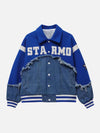 Tntwear® - American High Street Denim Fabric Splicing Baseball Jacket -1445 - tntwear1