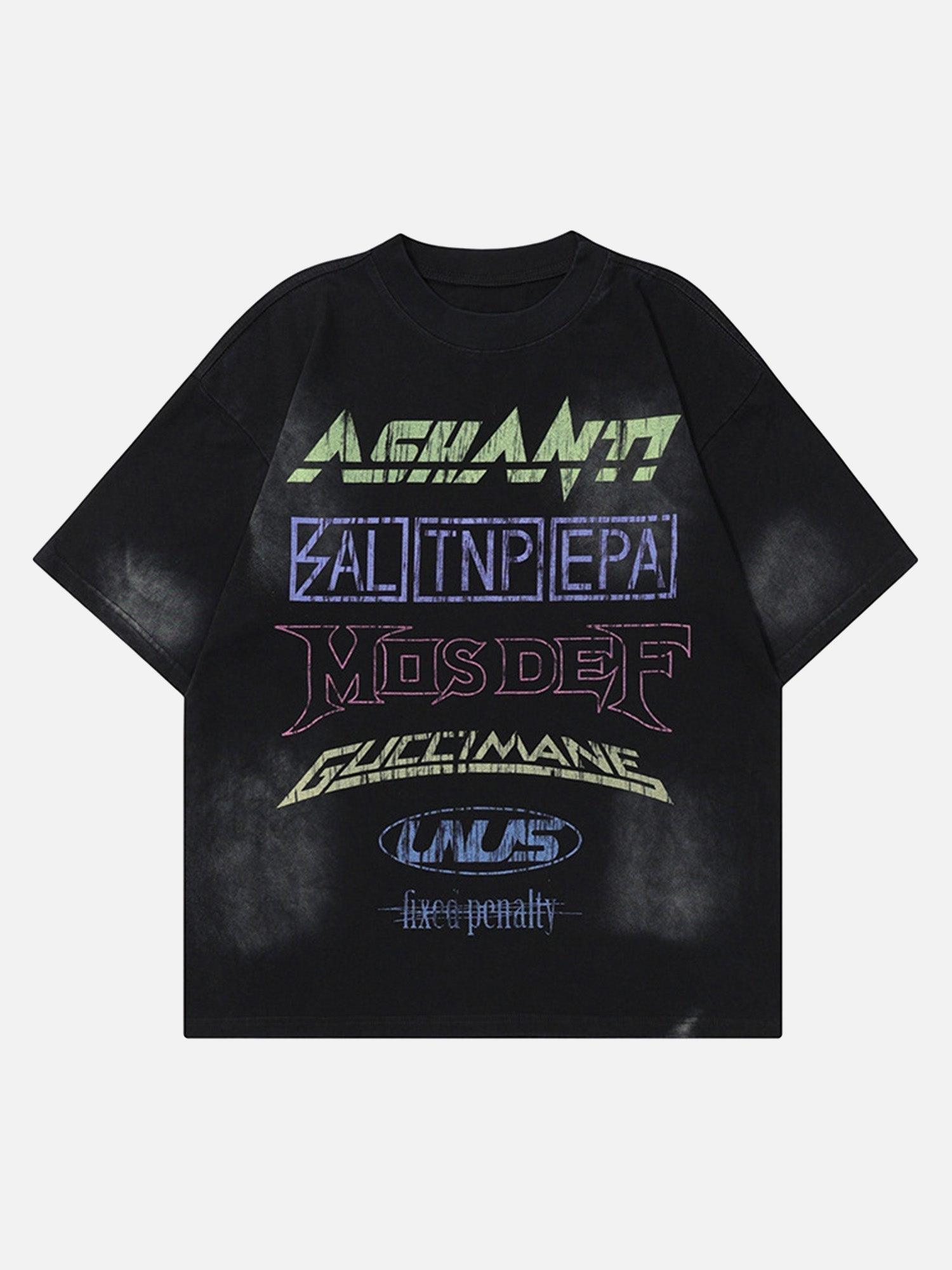 Tntwear® - American Hip-hop Old Washed Lettering Ceremonial T-shirt - tntwear1