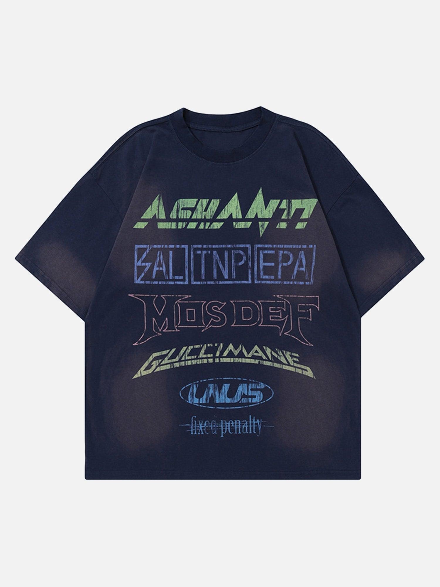 Tntwear® - American Hip-hop Old Washed Lettering Ceremonial T-shirt - tntwear1