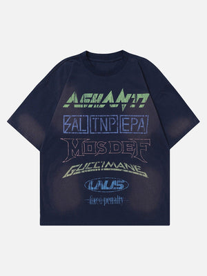 Tntwear® - American Hip-hop Old Washed Lettering Ceremonial T-shirt - tntwear1