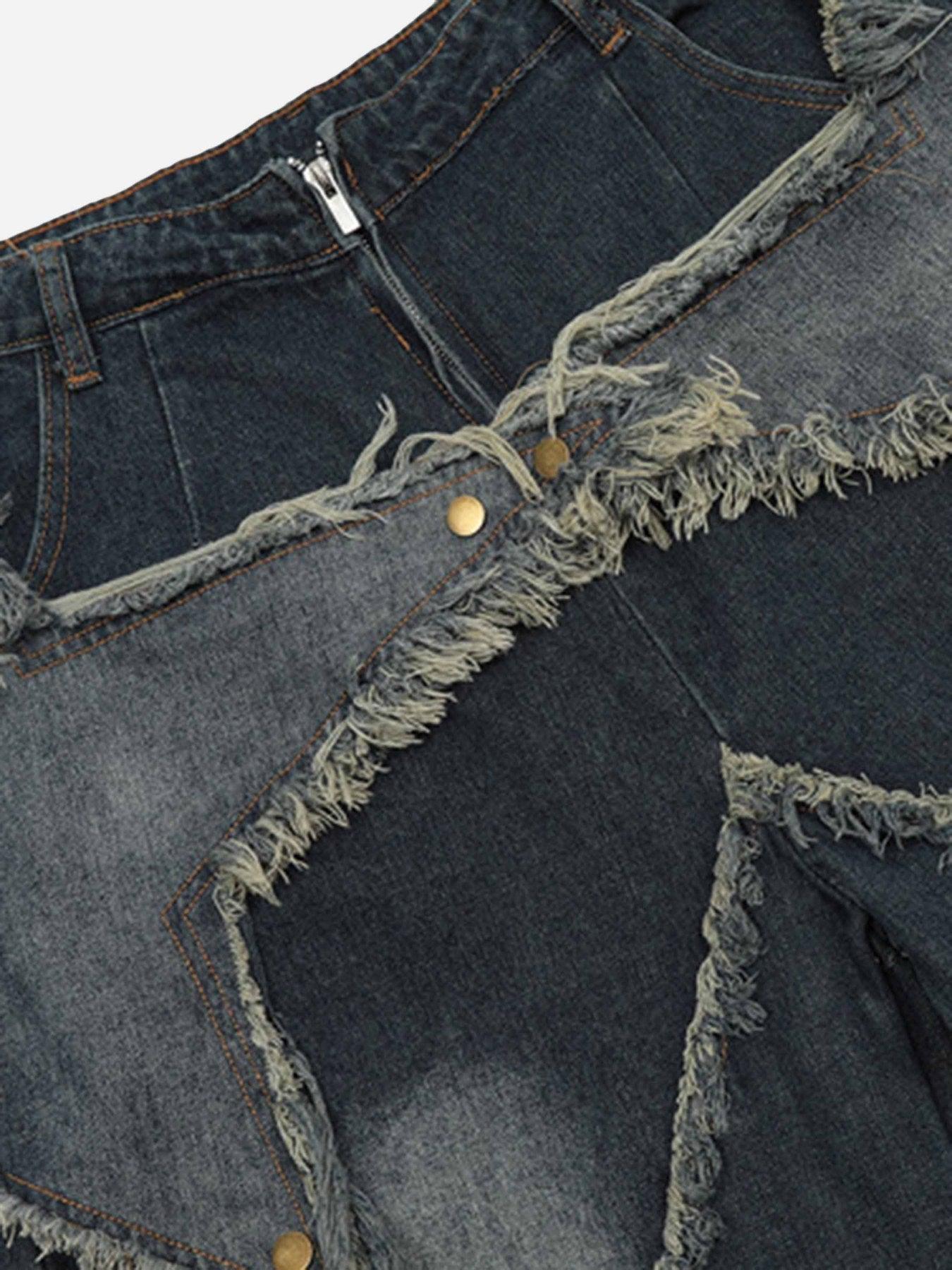 Tntwear® - American Pentagram Tassel Patch Denim Shorts - 1681 - tntwear1