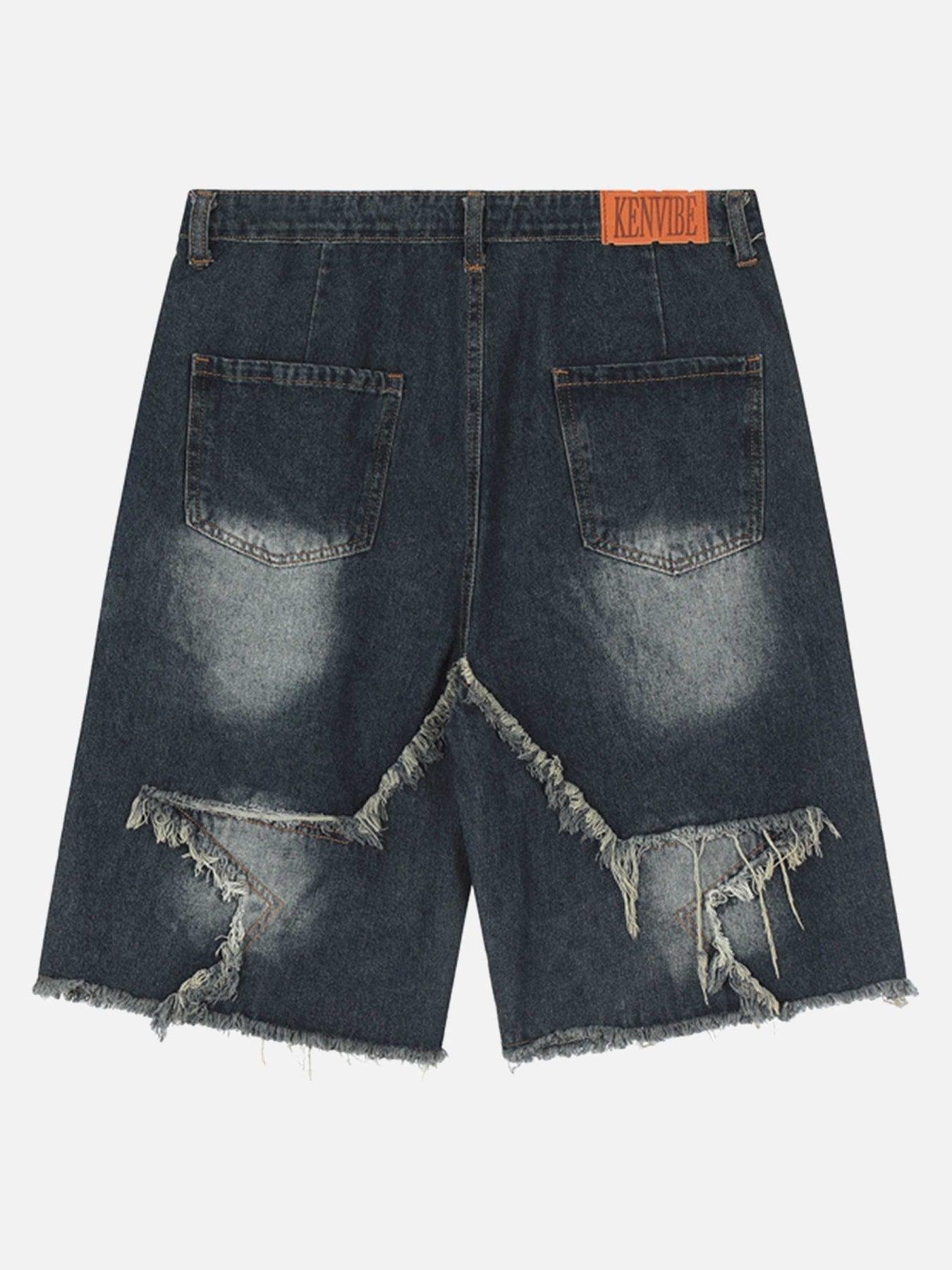 Tntwear® - American Pentagram Tassel Patch Denim Shorts - 1681 - tntwear1