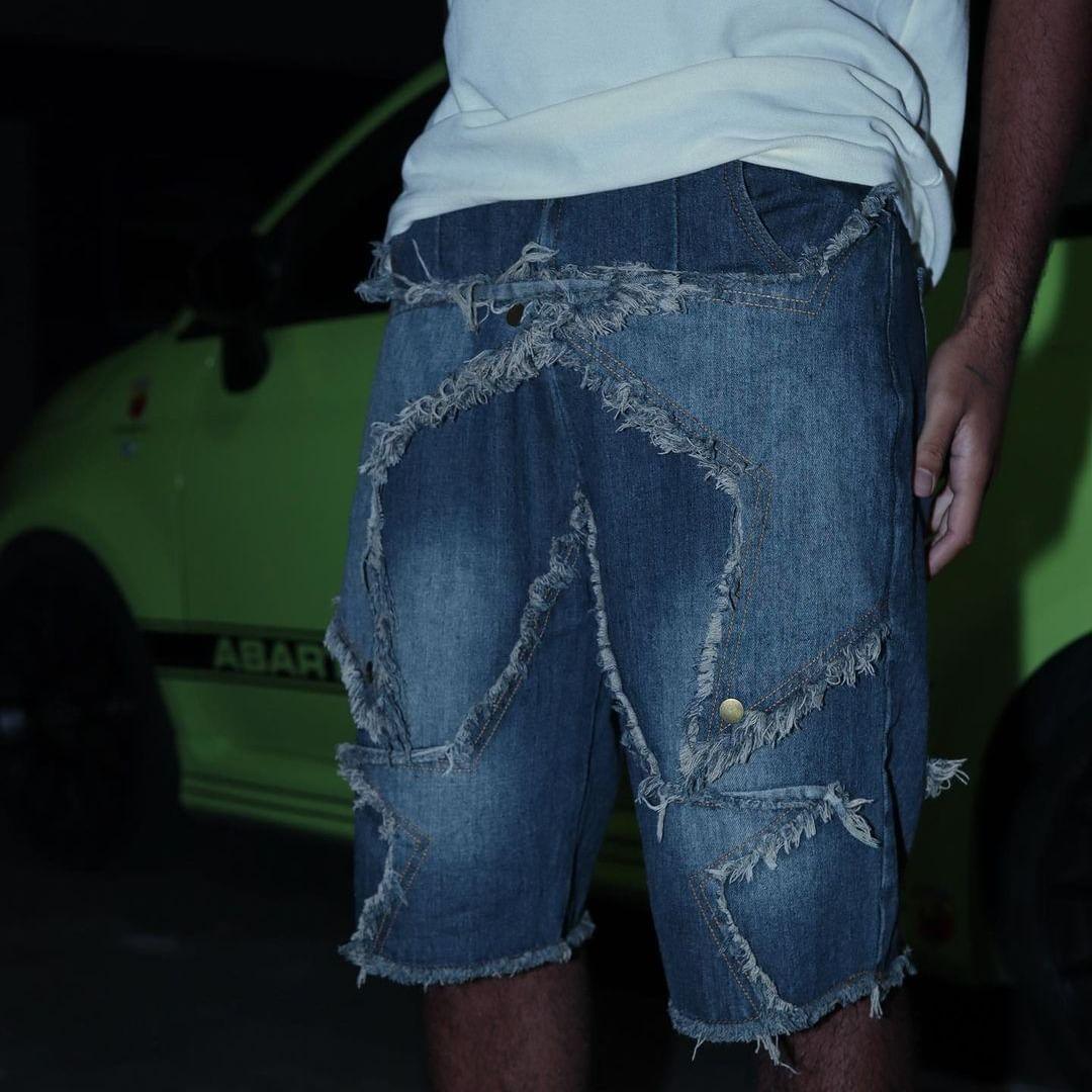 Tntwear® - American Pentagram Tassel Patch Denim Shorts - 1681 - tntwear1