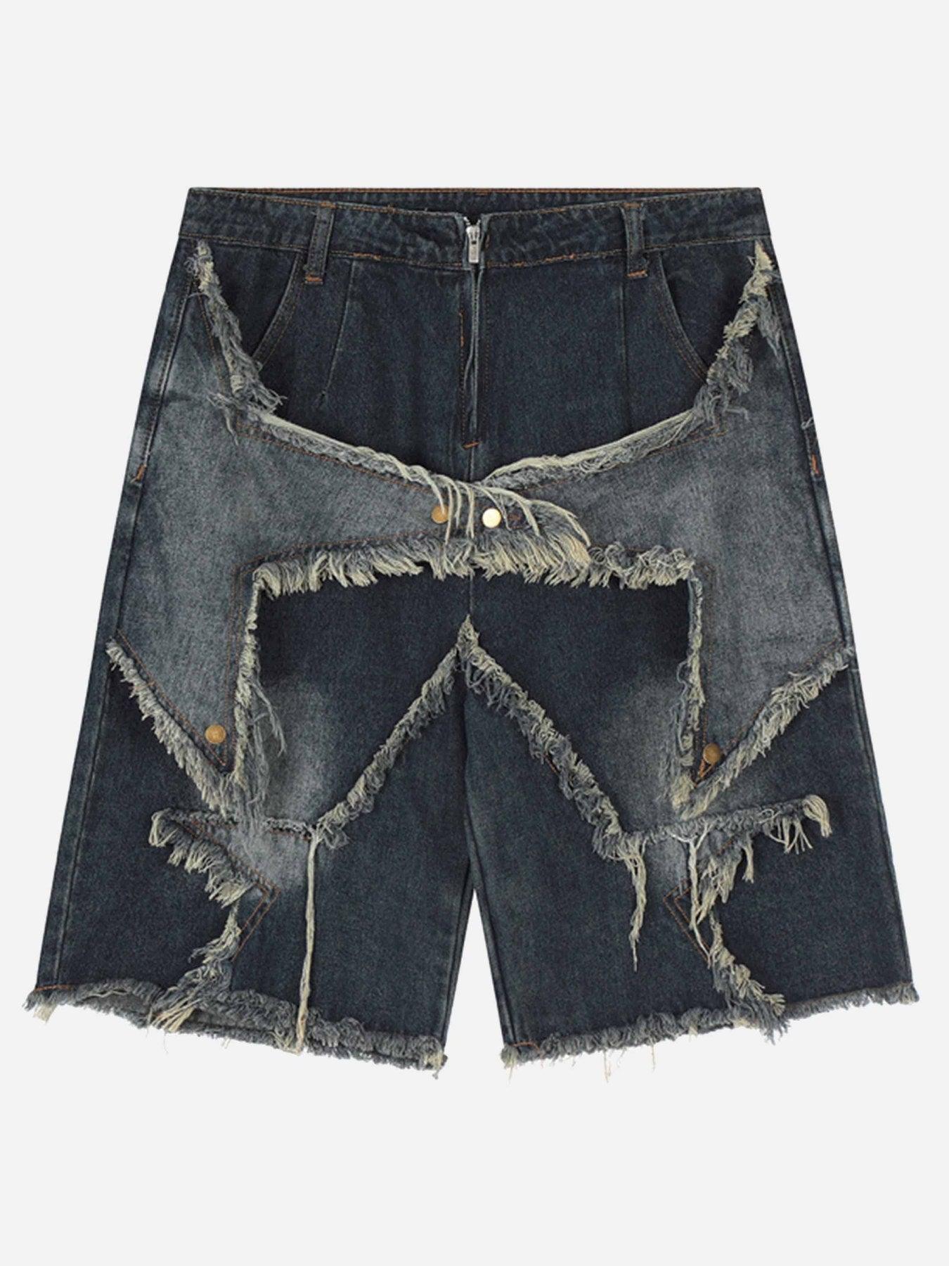 Tntwear® - American Pentagram Tassel Patch Denim Shorts - 1681 - tntwear1