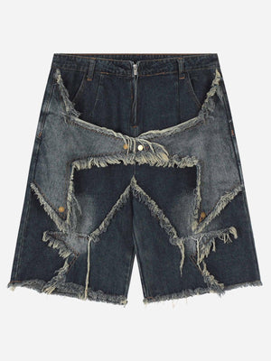 Tntwear® - American Pentagram Tassel Patch Denim Shorts - 1681 - tntwear1