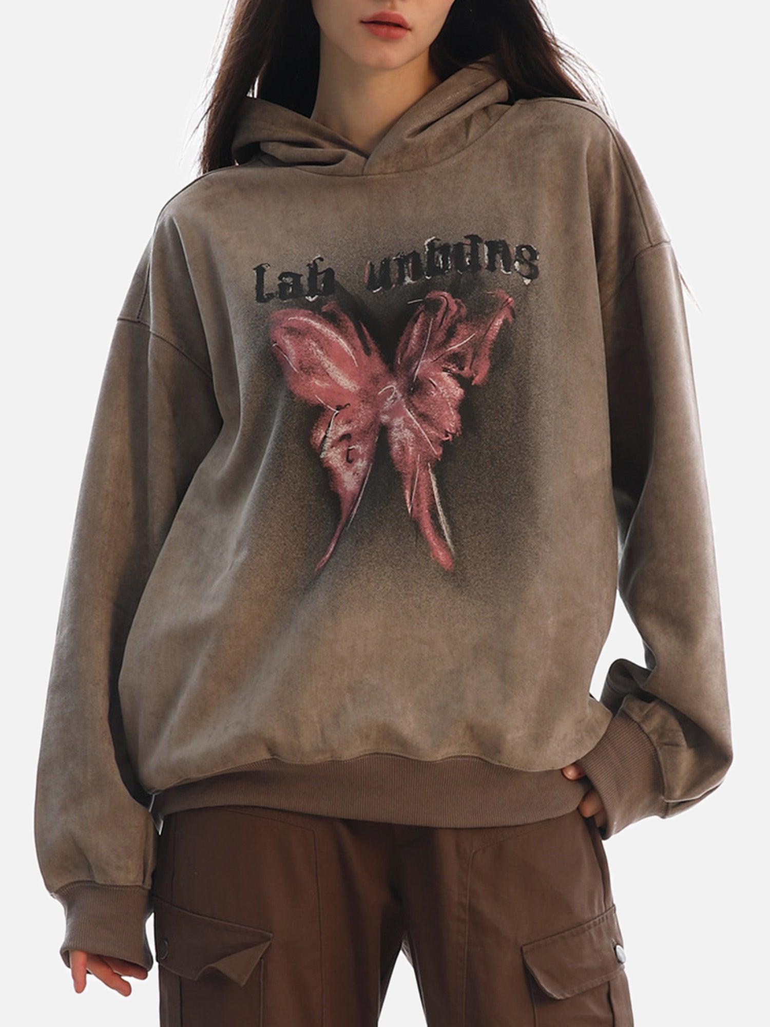 Tntwear® - American Retro Butterfly Graffiti Hooded Suede Sweatshirt - tntwear1