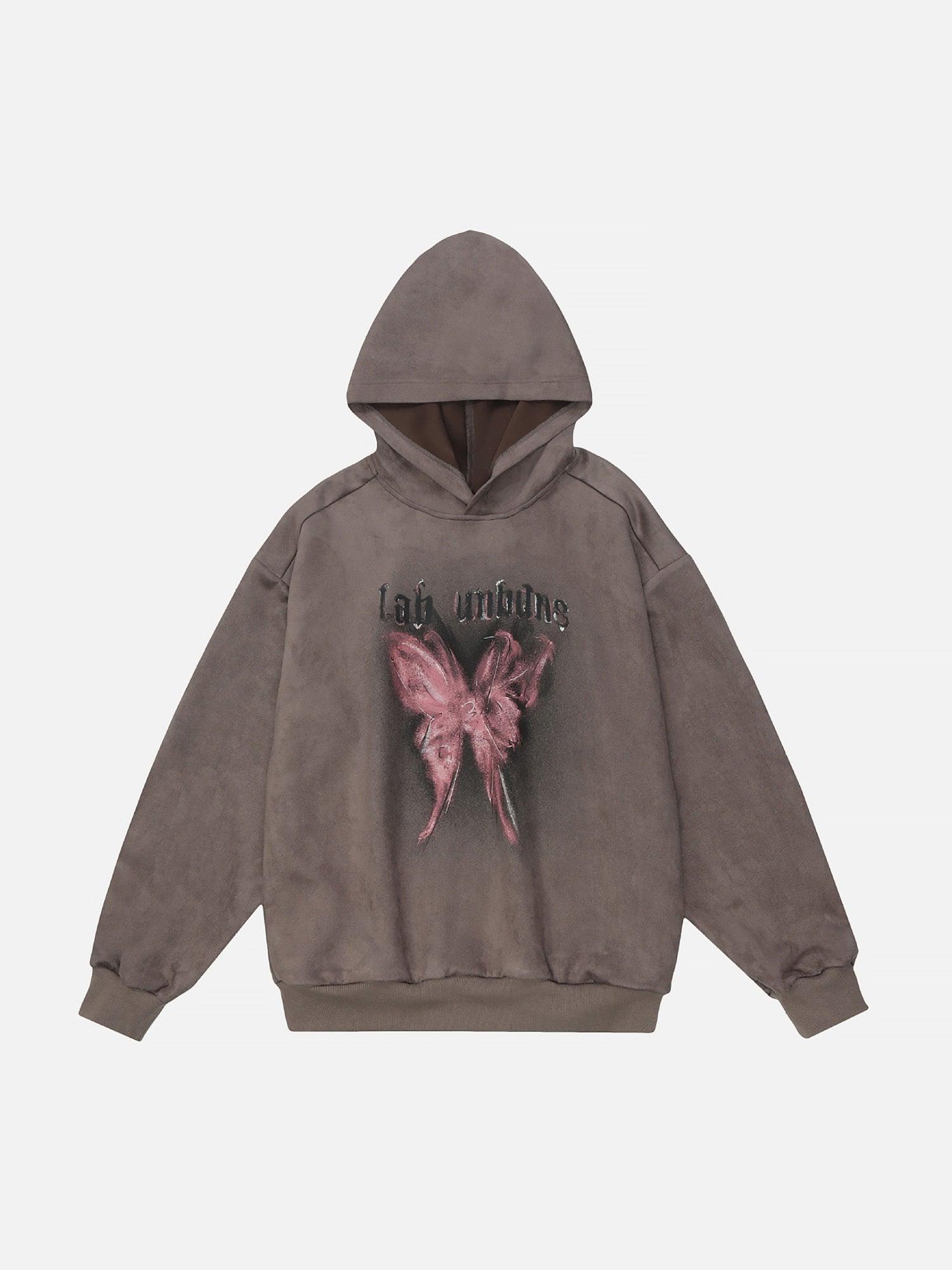 Tntwear® - American Retro Butterfly Graffiti Hooded Suede Sweatshirt - tntwear1