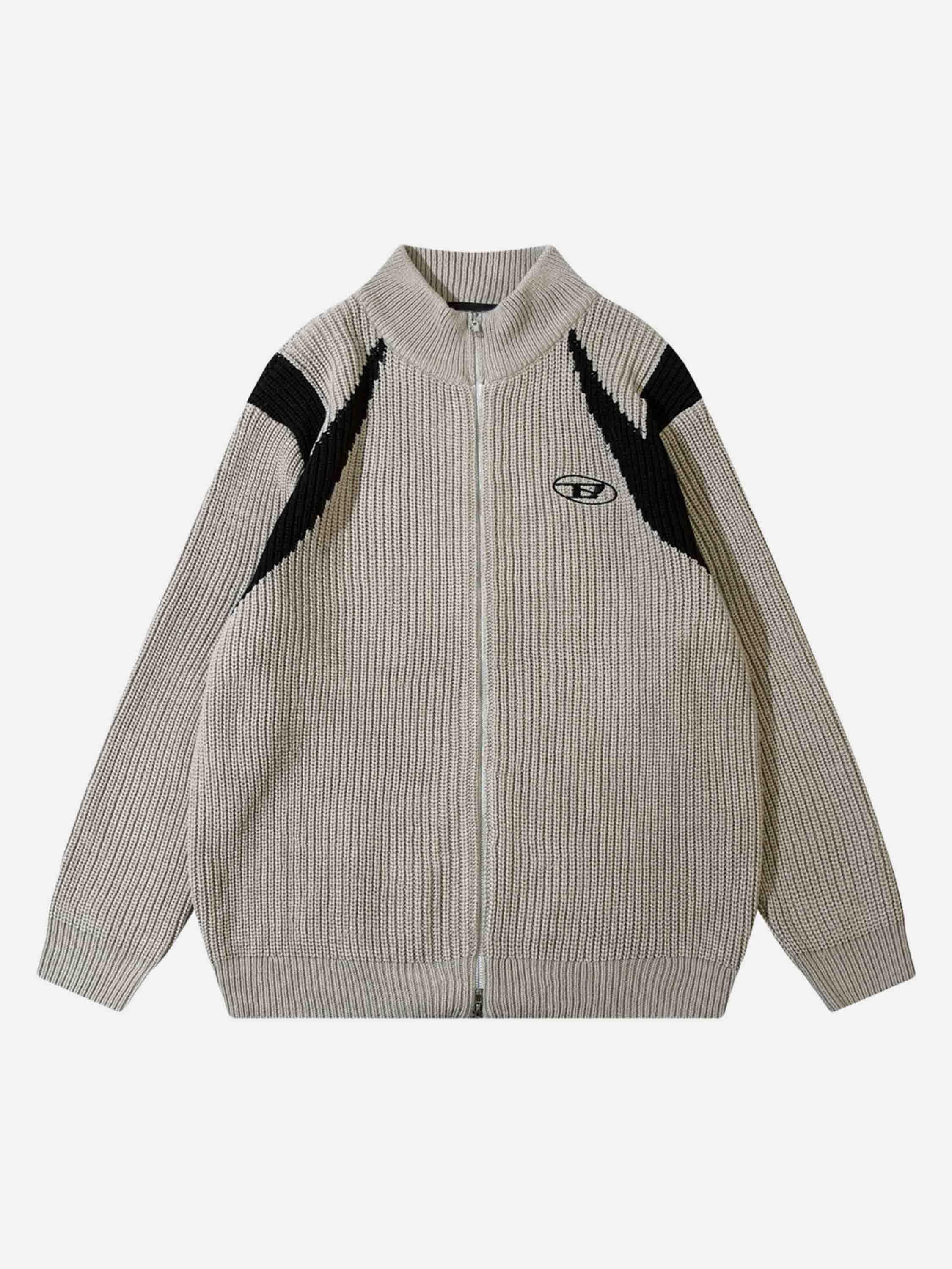 Tntwear® - American Style Color Blocking Zipper Cardigan Sweater Loose Knit-1509 - tntwear1