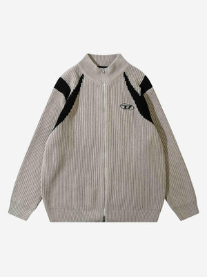 Tntwear® - American Style Color Blocking Zipper Cardigan Sweater Loose Knit-1509 - tntwear1