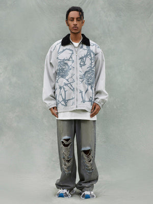 Tntwear® - American Trendy Brand Thorn Rose Retro Baseball Jacket - tntwear1