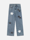 Tntwear® - American Vintage Five-pointed Star Patch Embroidered Jeans Loose Straight-legged Pants -1439 - tntwear1