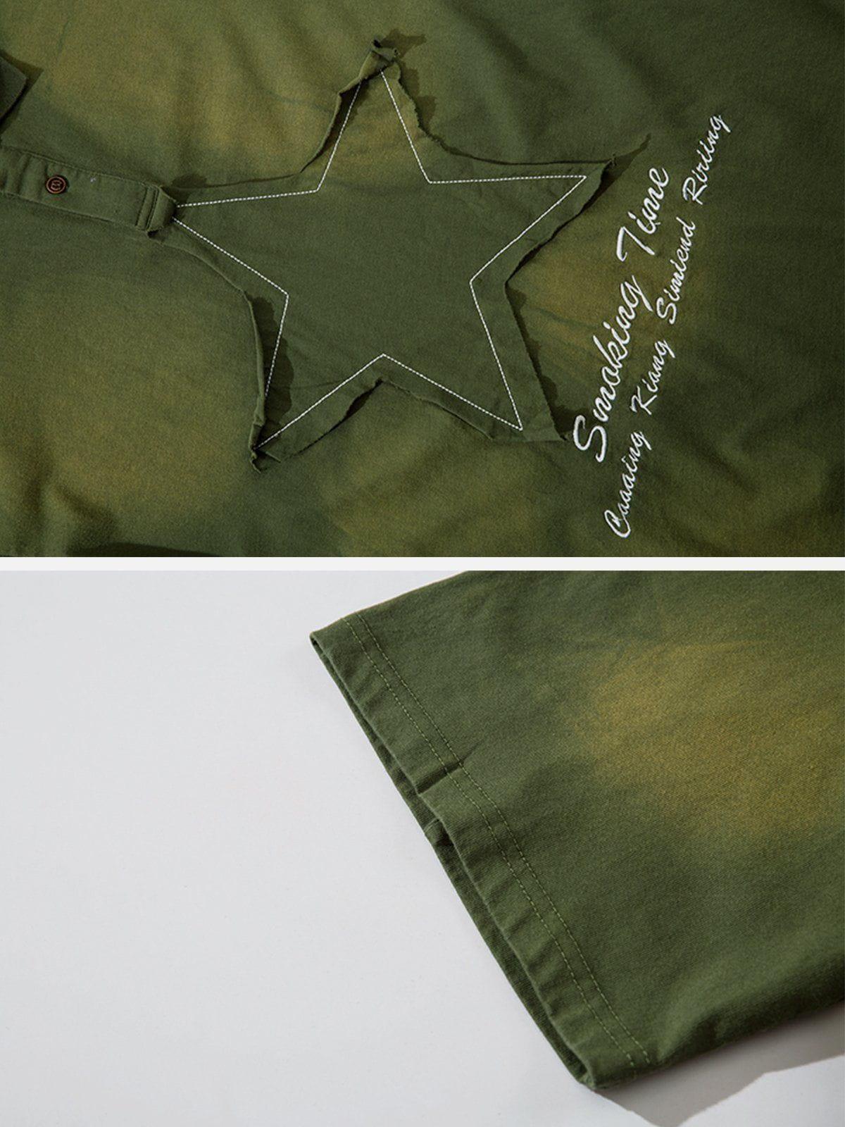 Tntwear® - Applique Embroidery Star Washed Polo Tee - tntwear1